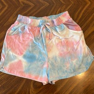 Pink and blue tie dye shorts